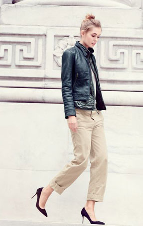 Heels + leather Jacket<br> = edgy